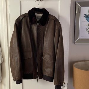Vintage L.L. Bean brown leather with White Fleece bomber  aviator Jacket
